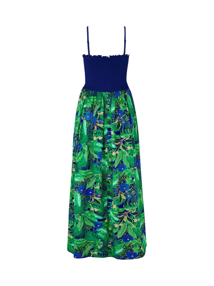 Pour Moi Blue Strapless Shirred Bodice Woven Maxi Beach Dress - Image 4 of 4