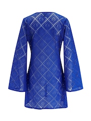 Pour Moi Blue Crochet Lace Long Sleeve Beach Cover-Up - Image 4 of 4