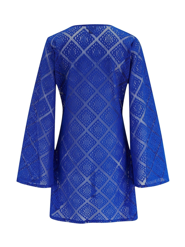 Pour Moi Ultramarine Free Spirit Crochet Lace Long Sleeve Beach Cover Up - Image 5 of 5