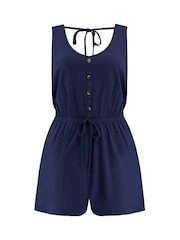 Pour Moi Blue Button Front Stretch Jersey Beach Playsuit - Image 3 of 4