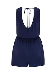Pour Moi Blue Button Front Stretch Jersey Beach Playsuit - Image 4 of 4