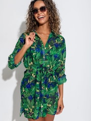 Pour Moi Blue Chiffon Button Through Beach Shirt - Image 1 of 4