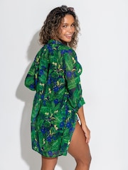 Pour Moi Blue Chiffon Button Through Beach Shirt - Image 2 of 4