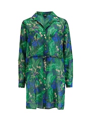 Pour Moi Blue Chiffon Button Through Beach Shirt - Image 3 of 4