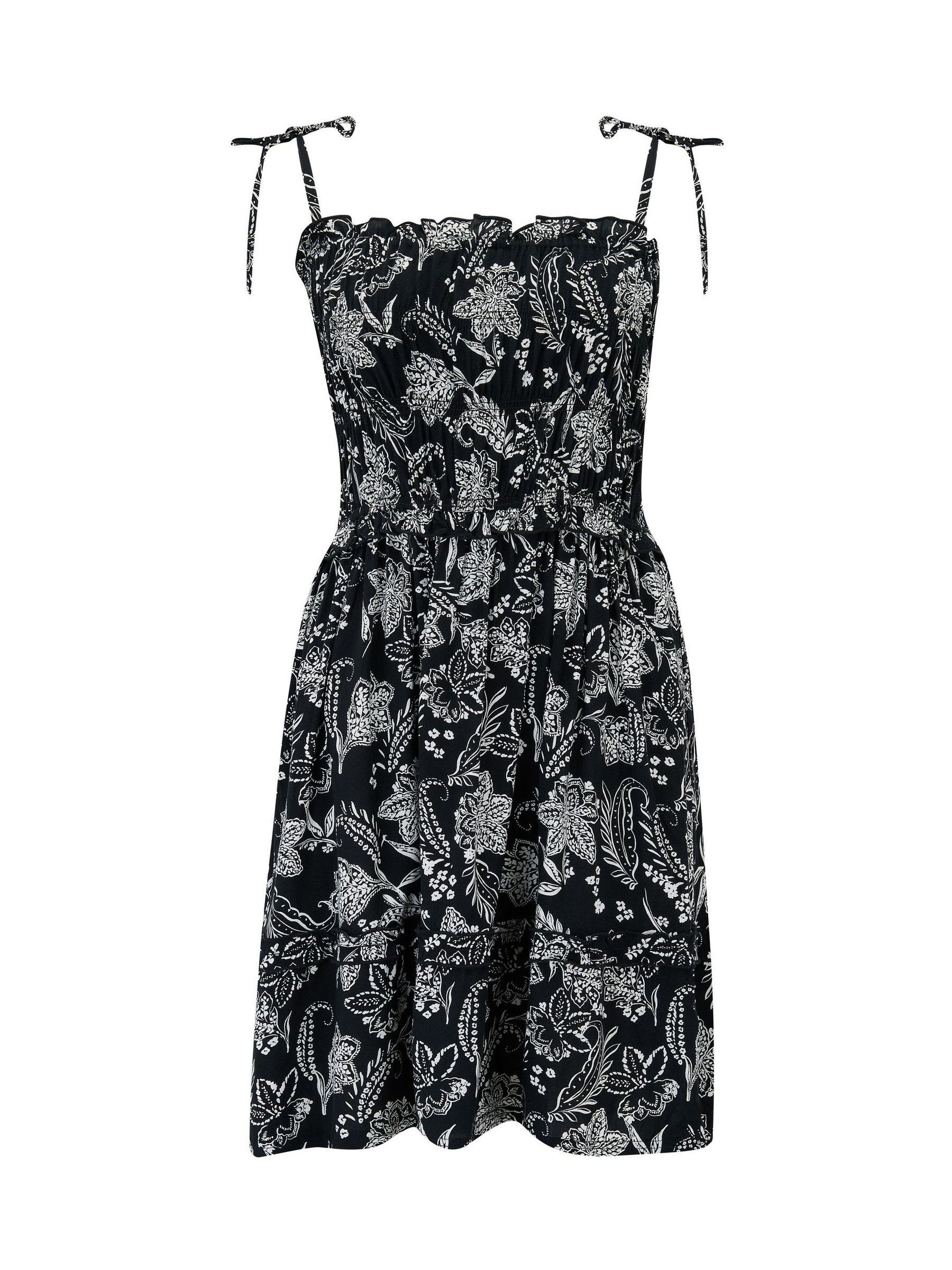 Buy Pour Moi Black/White Strapless Shirred Bodice Frill Woven Beach ...