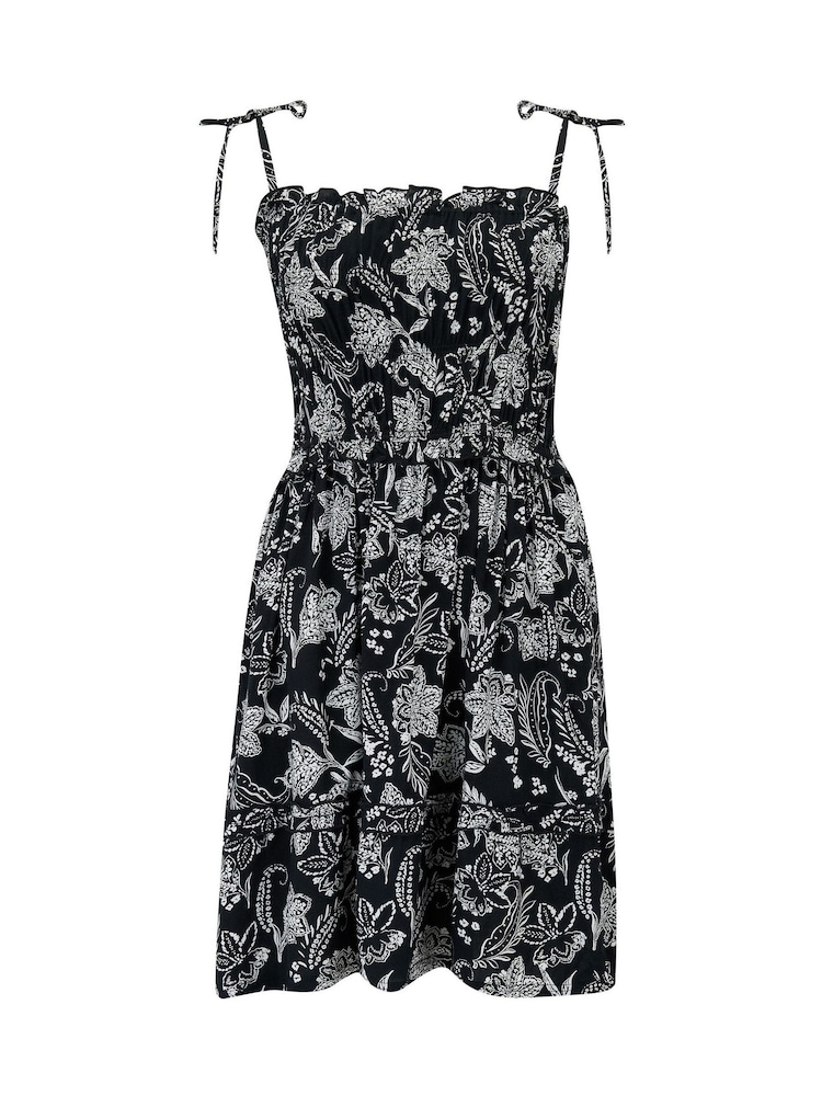 Pour Moi Black/White Strapless Shirred Bodice Frill Woven Beach Dress - Image 3 of 4