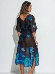 Pour Moi Black Luxe Chiffon Maxi Tie Waist Kimono Cover-Up - Image 2 of 4