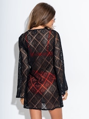 Pour Moi Black Crochet Lace Long Sleeve Beach Cover-Up - Image 2 of 4