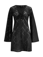 Pour Moi Black Crochet Lace Long Sleeve Beach Cover-Up - Image 3 of 4