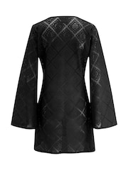 Pour Moi Black Crochet Lace Long Sleeve Beach Cover-Up - Image 4 of 4