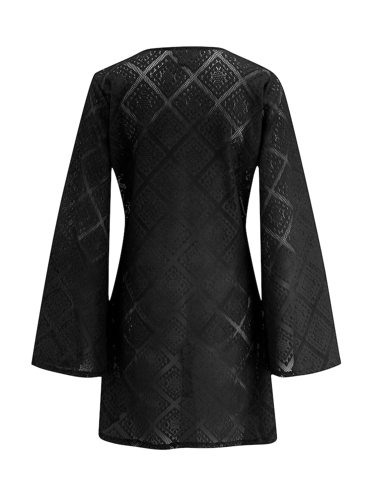Pour Moi Black Crochet Lace Long Sleeve Beach Cover-Up - Image 4 of 4
