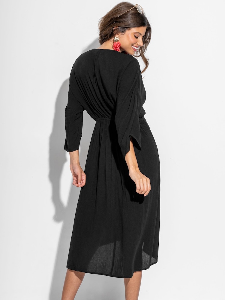 Pour Moi Black Crinkle O Ring Midi Beach Kaftan - Image 2 of 4