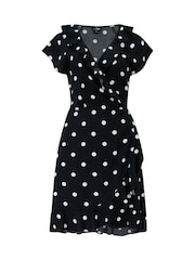 Pour Moi Black/White Frill Wrap Woven Beach Dress - Image 3 of 4