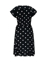 Pour Moi Black/White Frill Wrap Woven Beach Dress - Image 4 of 4