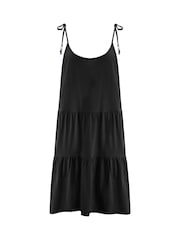 Pour Moi Black Tie Shoulder Tiered Textured Jersey Short Dress - Image 3 of 4