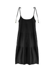 Pour Moi Black Tie Shoulder Tiered Textured Jersey Short Dress - Image 4 of 4