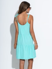 Pour Moi Blue Tie Shoulder Tiered Textured Jersey Short Dress - Image 2 of 4