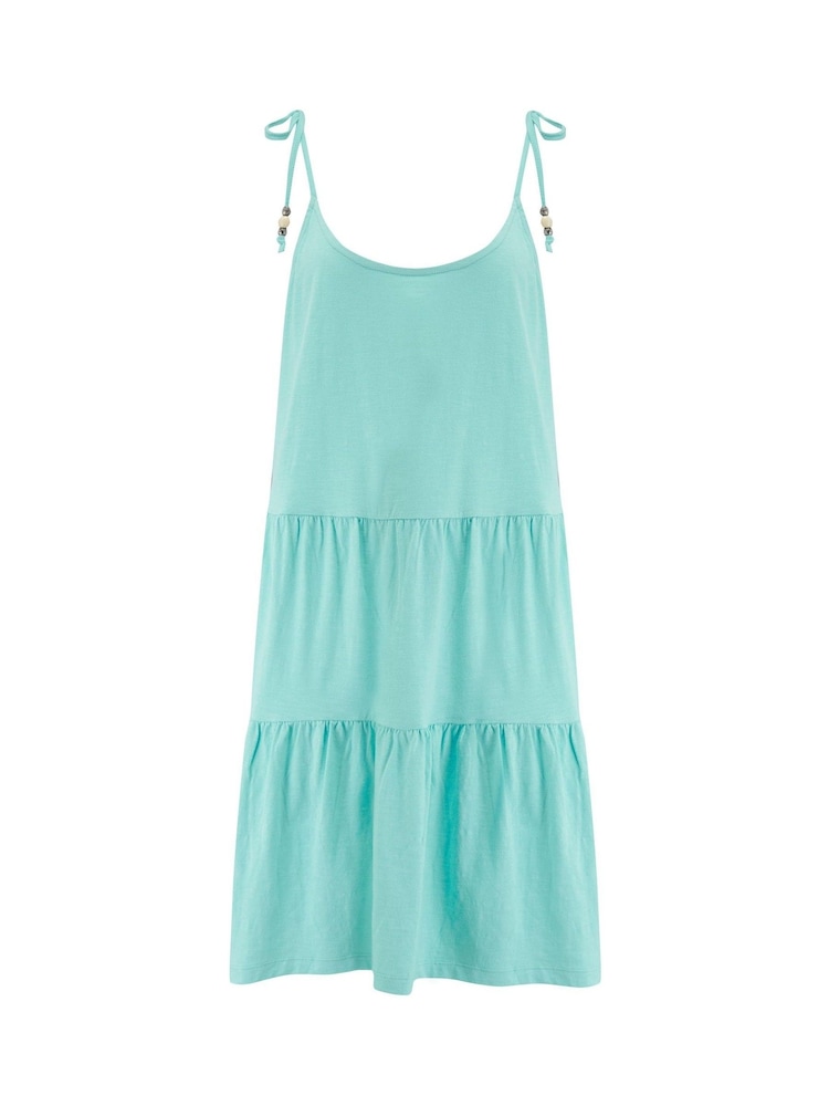 Pour Moi Blue Tie Shoulder Tiered Textured Jersey Short Dress - Image 3 of 4