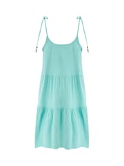 Pour Moi Blue Tie Shoulder Tiered Textured Jersey Short Dress - Image 4 of 4