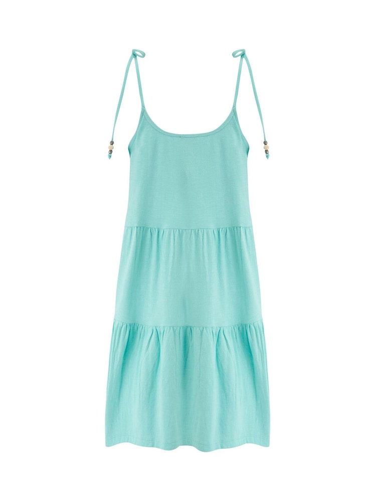 Pour Moi Blue Tie Shoulder Tiered Textured Jersey Short Dress - Image 4 of 4