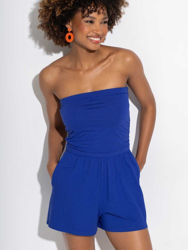Pour Moi Blue Strapless Jersey Beach Playsuit with Viscose - Image 1 of 4