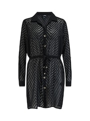 Pour Moi Black Chevron Stripe Button Through Chiffon Beach Shirt - Image 5 of 6