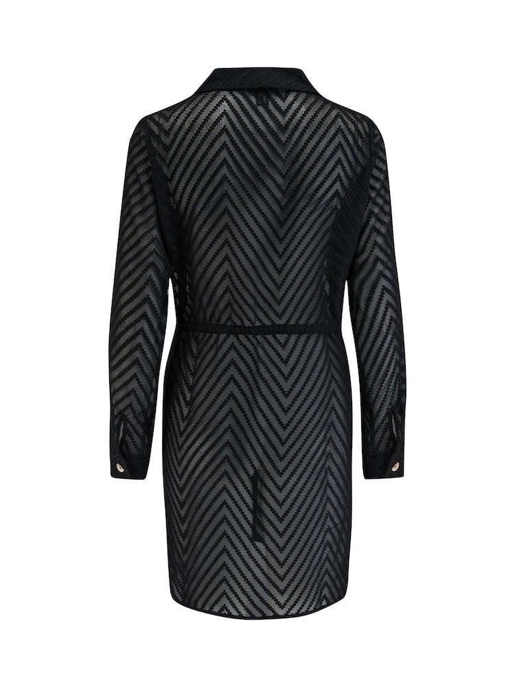 Pour Moi Black Chevron Stripe Button Through Chiffon Beach Shirt - Image 6 of 6