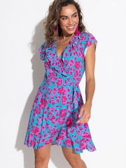 Pour Moi Blue Frill Wrap Woven Beach Dress - Image 1 of 4