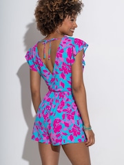 Pour Moi Blue Frill Stretch Jersey Beach Playsuit - Image 2 of 4