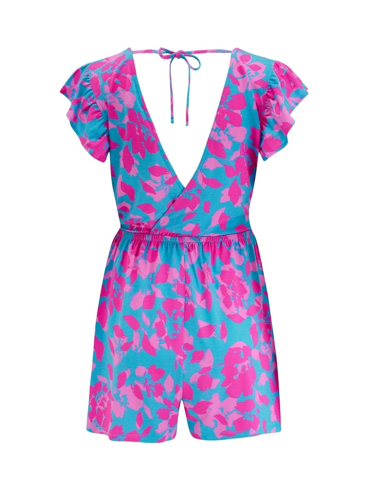 Pour Moi Blue Frill Stretch Jersey Beach Playsuit - Image 4 of 4
