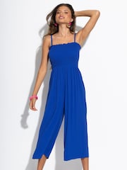 Pour Moi Blue Strapless Shirred Bodice Crop Leg Beach Jumpsuit - Image 2 of 4