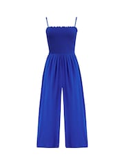 Pour Moi Blue Strapless Shirred Bodice Crop Leg Beach Jumpsuit - Image 3 of 4