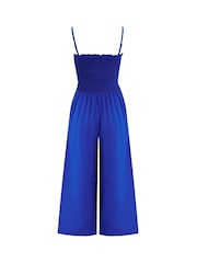 Pour Moi Blue Strapless Shirred Bodice Crop Leg Beach Jumpsuit - Image 4 of 4