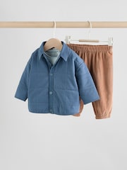 Blue Dino Baby Shacket Top and Trousers 3 Piece Set (0mths-2yrs) - Image 1 of 11