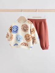 Blue Checkerboard Faces Baby Fleece Top and Joggers Set (0mths-2yrs) - Image 1 of 12