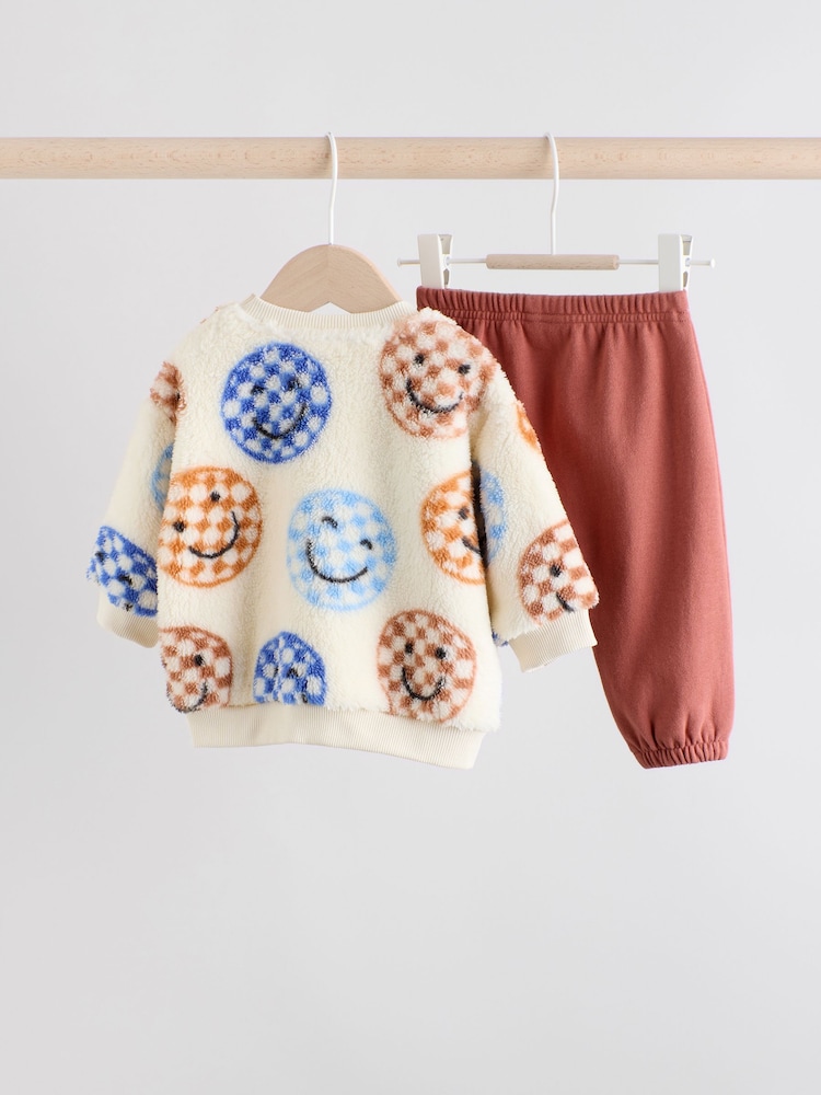 Blue Checkerboard Faces Baby Fleece Top and Joggers Set (0mths-2yrs) - Image 2 of 12