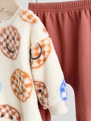 Blue Checkerboard Faces Baby Fleece Top and Joggers Set (0mths-2yrs) - Image 7 of 12