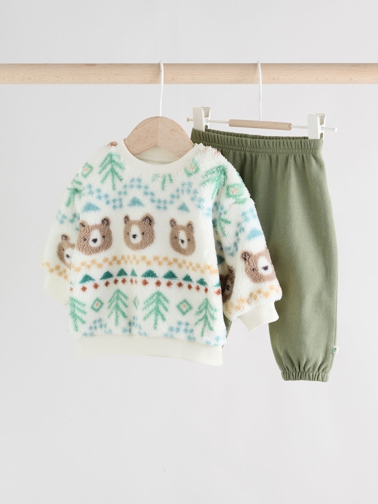 Green Bear Fairisle Baby Fleece Top and Joggers Set (0mths-2yrs) - Image 1 of 19