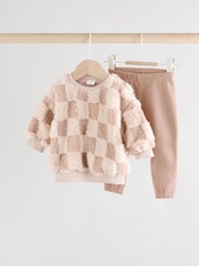 Neutral Checkerboard Baby Fleece Top and Joggers Set (0mths-2yrs) - Image 1 of 15