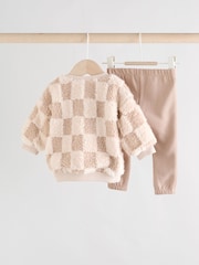 Neutral Checkerboard Baby Fleece Top and Joggers Set (0mths-2yrs) - Image 2 of 15