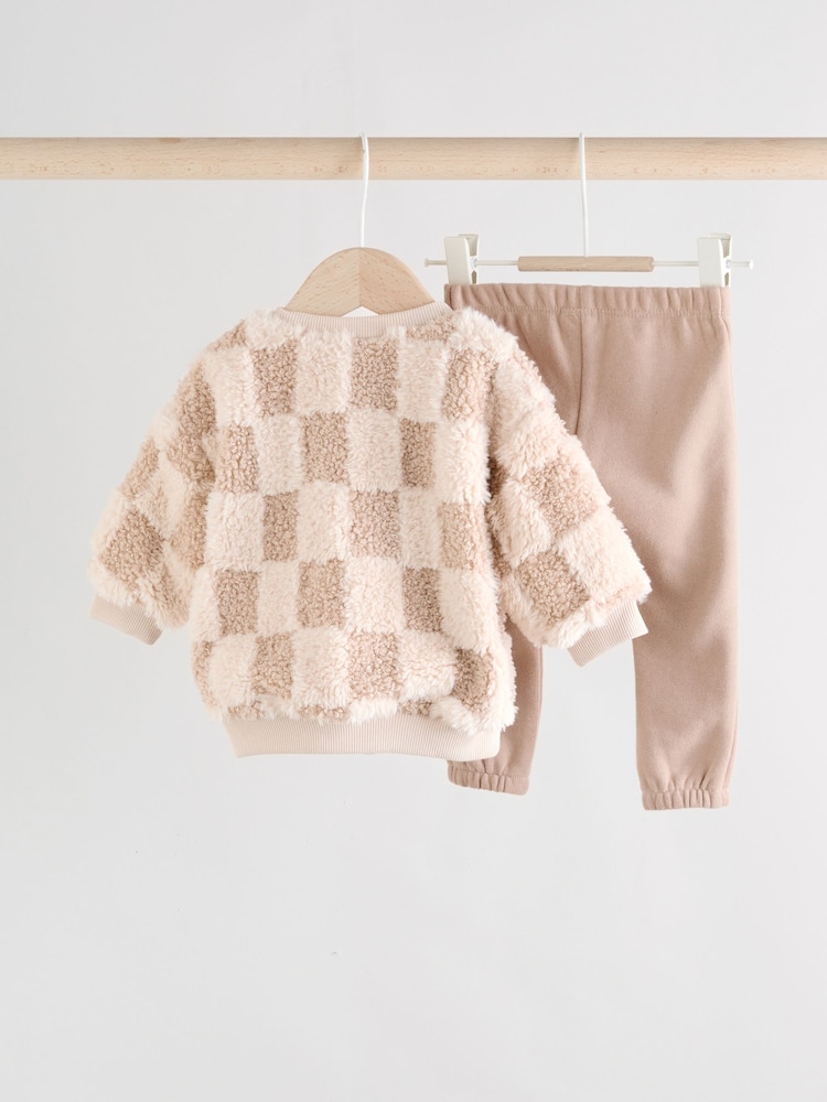 Neutral Checkerboard Baby Fleece Top and Joggers Set (0mths-2yrs) - Image 2 of 15