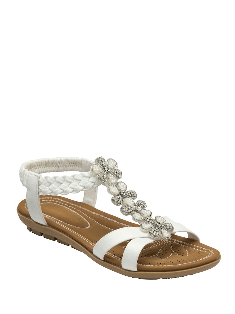 Lotus White Flat Casual Sandals - Image 1 of 4