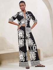 Lipsy Black Printed Wide Leg Trousers - Image 2 of 4