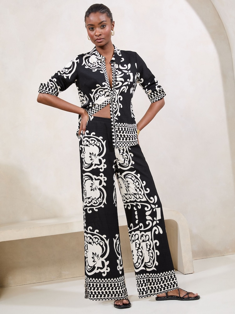 Lipsy Black Printed Wide Leg Trousers - Image 2 of 4