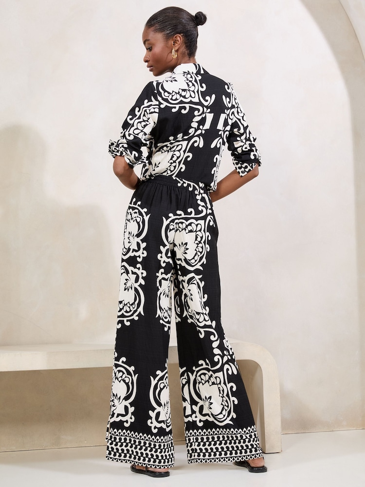 Lipsy Black Printed Wide Leg Trousers - Image 4 of 4