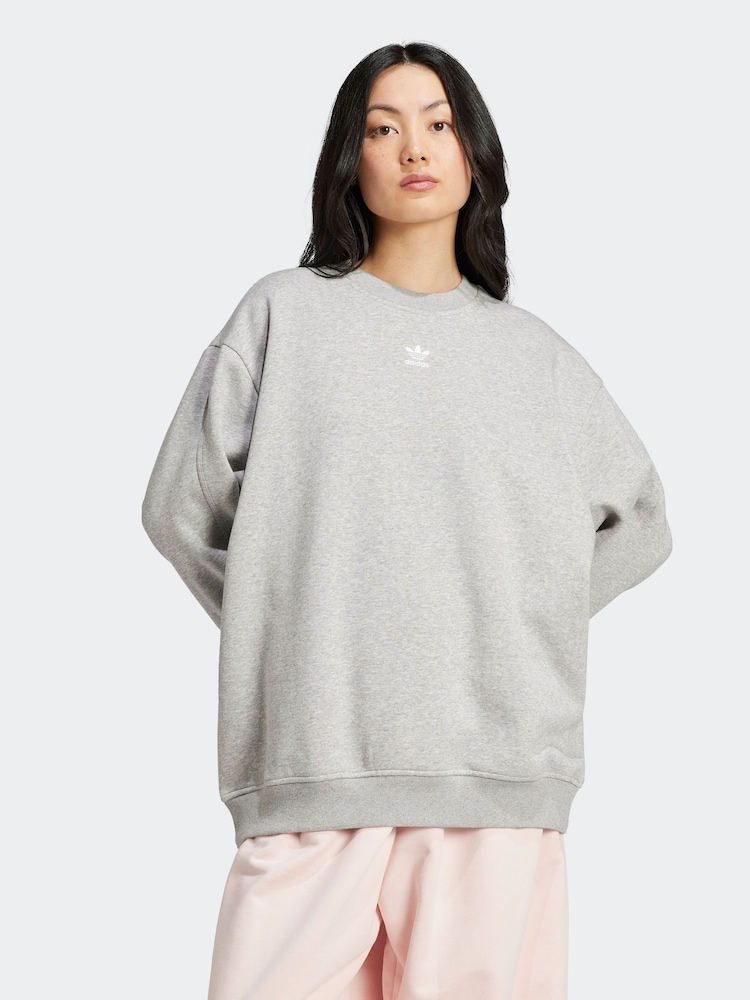 adidas Originals Grey Essentials Crew Long Fleece Oversize Sweatshirt - Image 1 of 6