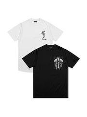 Negro/Blanco - Pack de 2 camisetas de algodón 100 % con diseño gráfico de calavera en acuarelas y diseño clásico con emblema de Religion - Imagen 1 de 1