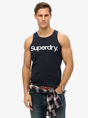Superdry Navy Superdry Core Logo Kiss Print Slim Fit Vest Top - Image 1 of 5