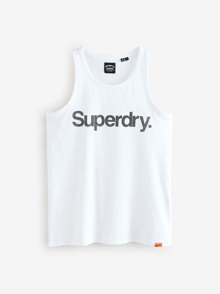 Superdry White Superdry Core Logo Kiss Print Slim Fit Vest Top - Image 1 of 1