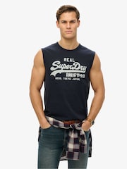 Navy Superdry Vintage Logo Kiss Print Relaxed Vest Top - Image 1 of 6